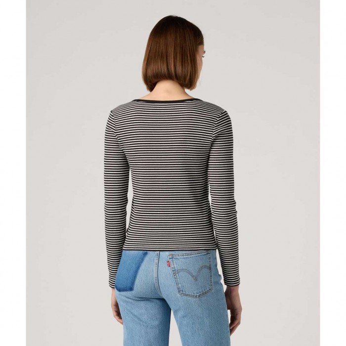 LEVIS WOMAN Austen Button-Up Long-Sleeve Top BLACK/WHITE