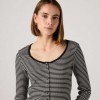 LEVIS WOMAN Austen Button-Up Long-Sleeve Top BLACK/WHITE