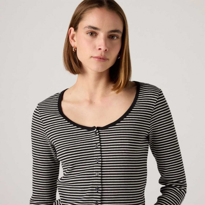 LEVIS WOMAN Austen Button-Up Long-Sleeve Top BLACK/WHITE