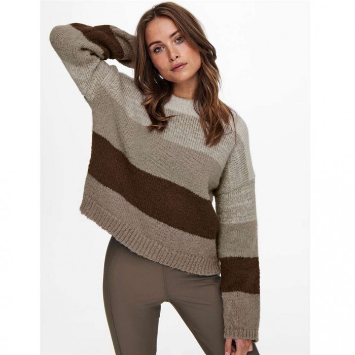 ONLY STRIPED KNITTED PULLOVER GREY