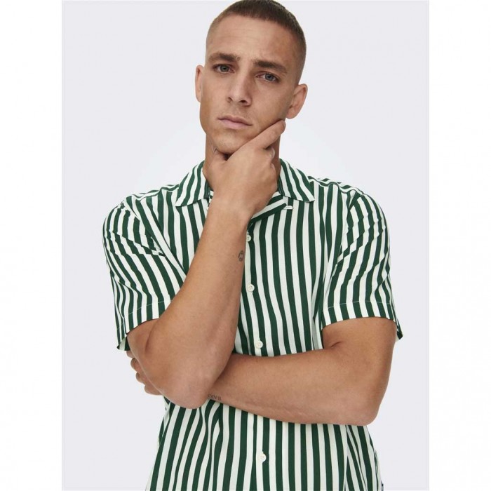 ONLY & SONS SHORT SLEEVED STRIPED SHIRT GREEN