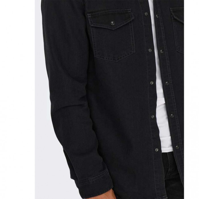 ONLY & SONS DENIM SHIRT WITH CHEST POCKETS GREY/BLACK