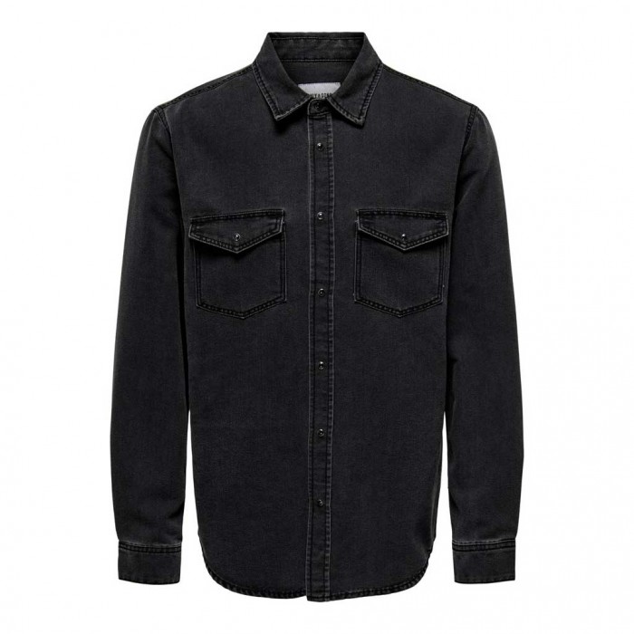 ONLY & SONS DENIM SHIRT WITH CHEST POCKETS GREY/BLACK