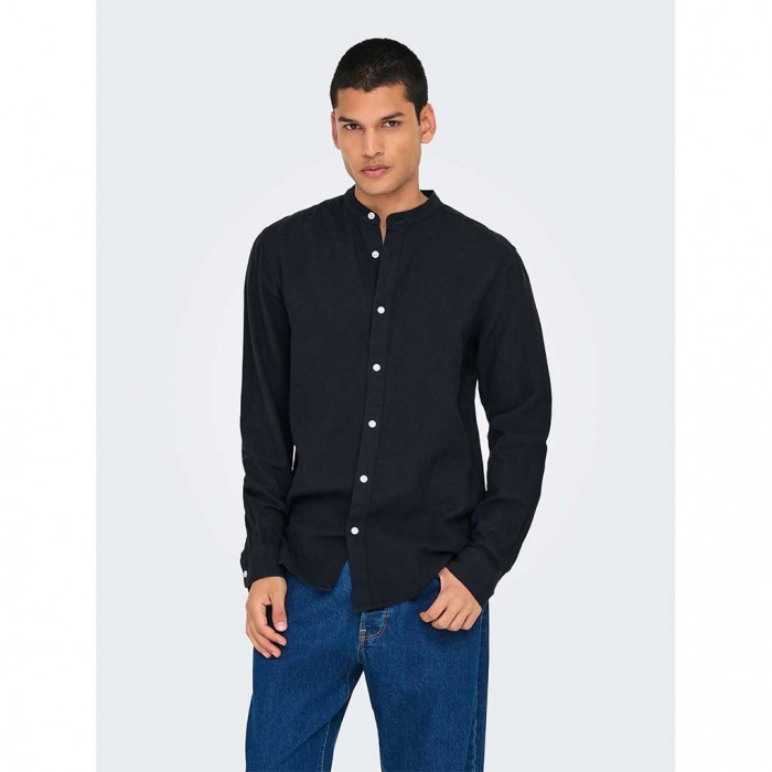 ONLY & SONS ONSCAIDEN LIFE LS SOLID LINEN MAO NOOS BLACK