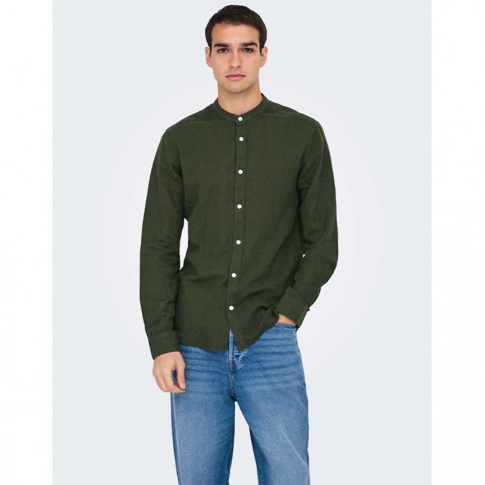 ONLY & SONS ONSCAIDEN LIFE LS SOLID LINEN MAO NOOS GREEN