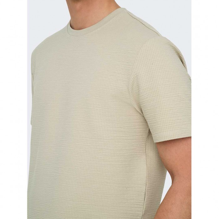 ONLY & SONS ONSKIAN LIFE REG SEERSUCKER SS TEE NOOS BEIGE