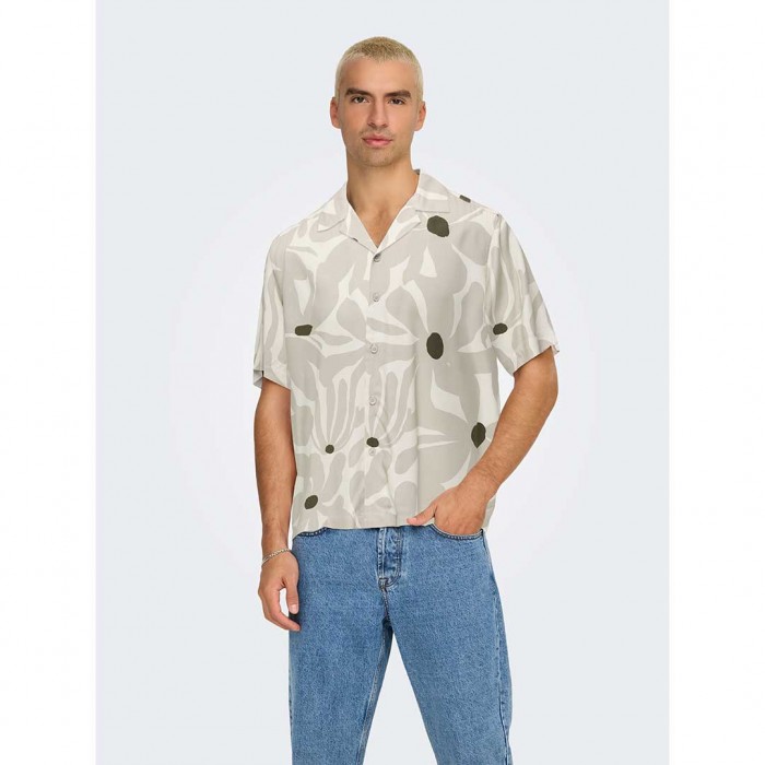 ONLY & SONS ONSDASH LIFE REG AOP SS 001 RESORT SHIRT BEIGE
