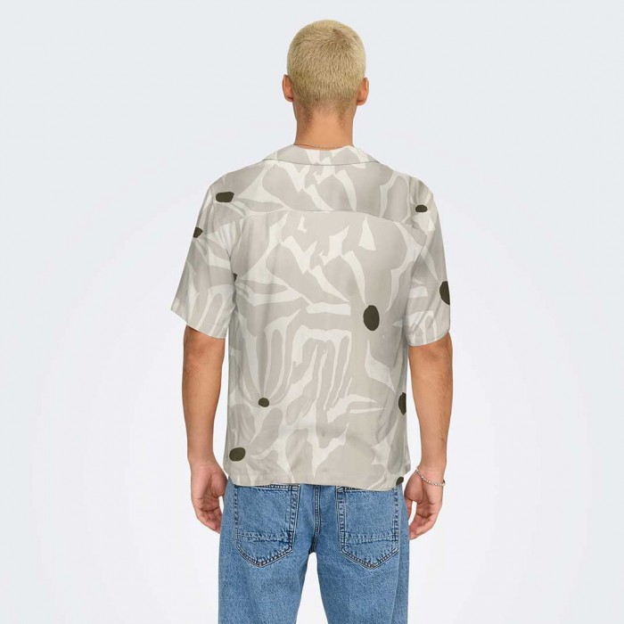 ONLY & SONS ONSDASH LIFE REG AOP SS 001 RESORT SHIRT BEIGE