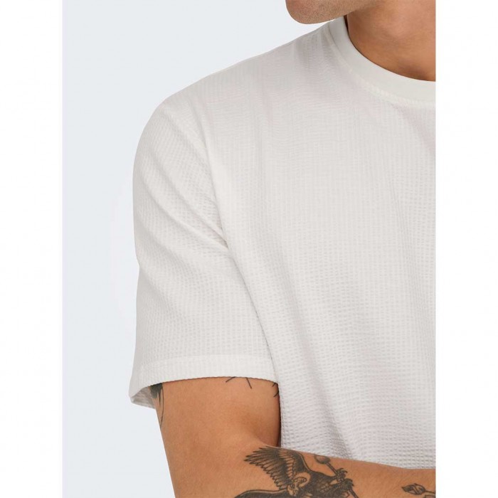 ONLY & SONS ONSKIAN LIFE REG SEERSUCKER SS TEE NOOS WHITE