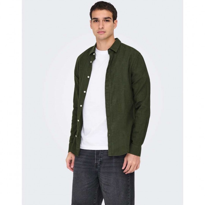 ONLY & SONS ONSCAIDEN LIFE LS SOLID LINEN BLEND NOOS DARK GREEN