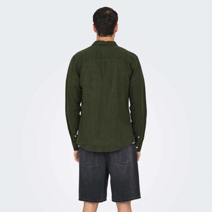 ONLY & SONS ONSCAIDEN LIFE LS SOLID LINEN BLEND NOOS DARK GREEN