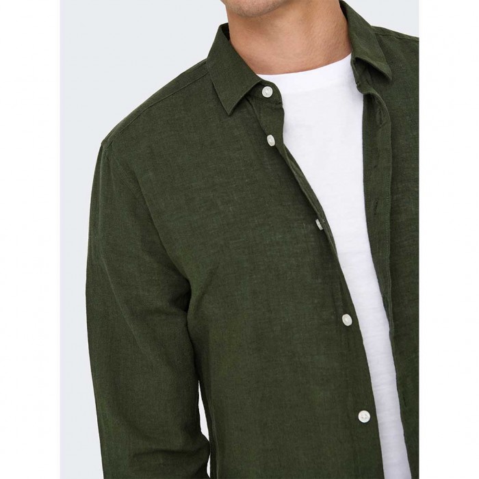 ONLY & SONS ONSCAIDEN LIFE LS SOLID LINEN BLEND NOOS DARK GREEN