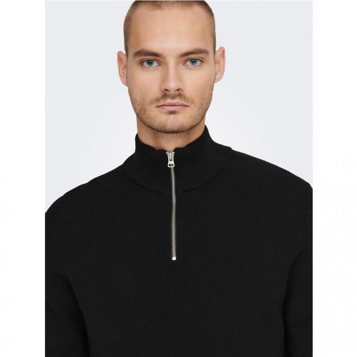 ONLY & SONS ONSPHIL REG 12 COTTON HALF ZIP KNIT NOOS BLACK