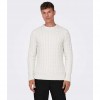 ONLY & SONS ONSKICKER LIFE REG 3 CABLE CREW KNIT WHITE