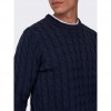 ONLY & SONS ONSKICKER LIFE REG 3 CABLE CREW KNIT NAVY BLUE ONLY & SONS ONSKICKER LIFE REG 3 CABLE CREW KNIT NAVY BLUE