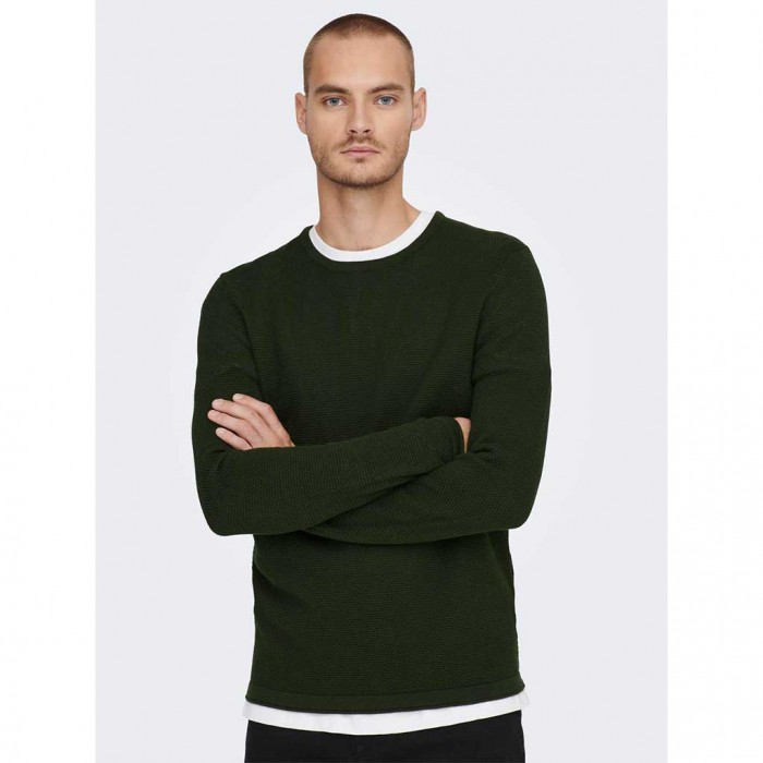 ONLY & SONS ONSPANTER REG 12 STRUC CREW KNIT NOOS GREEN