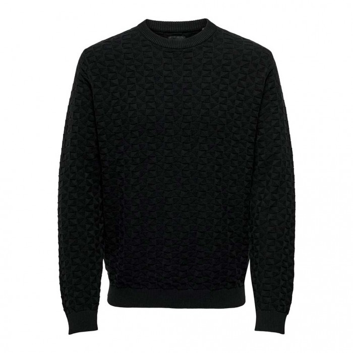 ONLY & SONS ONSKALLE REG 12 STRUC CREW KNIT NOOS BLACK