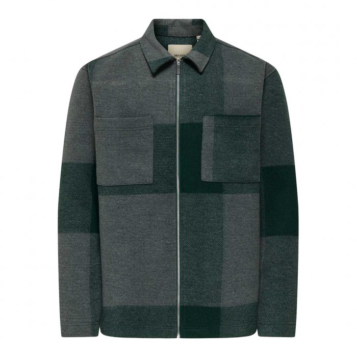 ONLY & SONS ONSWAKE CHECKED ZIP OVERSHIRT GREEN
