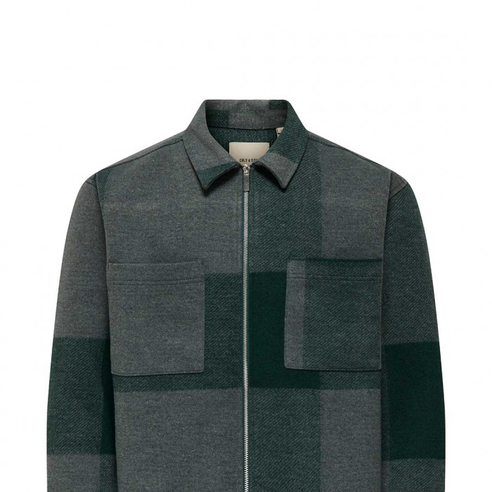 ONLY & SONS ONSWAKE CHECKED ZIP OVERSHIRT GREEN