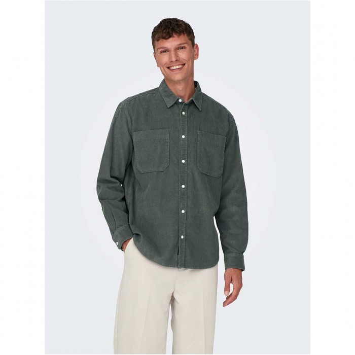 ONLY & SONS ONSALP RLX 2PKT WASHD CORD LS SHIRT NOOS GRAY