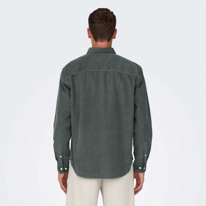 ONLY & SONS ONSALP RLX 2PKT WASHD CORD LS SHIRT NOOS GRAY