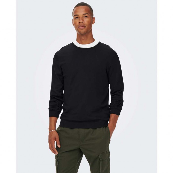 ONLY & SONS ONSWYLER LIFE REG 14 LS CREW KNIT NOOS BLACK