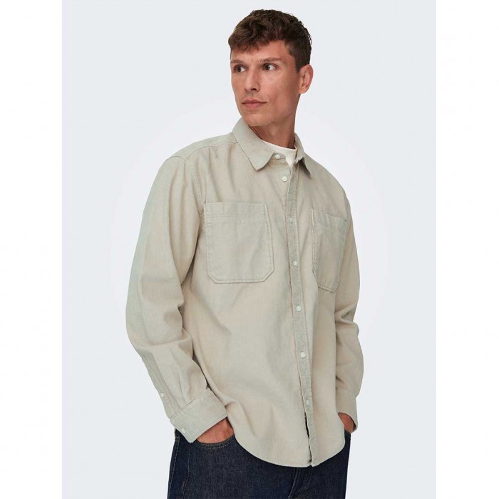 ONLY & SONS ONSALP RLX 2PKT WASHD CORD LS SHIRT NOOS ECRU
