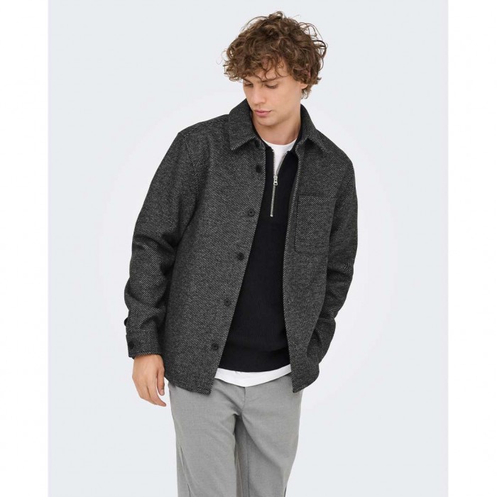 ONLY & SONS ONSMICAH TWILL OVERSHIRT FRML DARK GREY