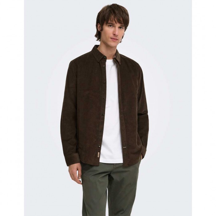 ONLY & SONS ONSMICHAEL 18W REG CORD STRETCH LS NOOS BROWN