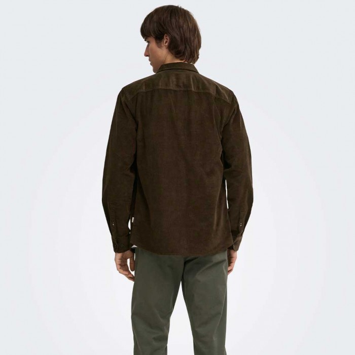 ONLY & SONS ONSMICHAEL 18W REG CORD STRETCH LS NOOS BROWN