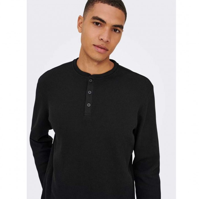 ONLY & SONS ONSTOBIE REG LS HENLEY TEE NOOS BLACK