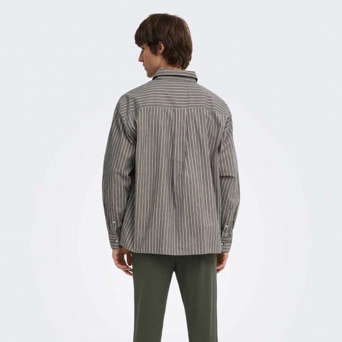 ONLY & SONS ONSTHOMPSON STRIPE LOOSE SHIRT BROWN ONLY & SONS ONSTHOMPSON STRIPE LOOSE SHIRT BROWN