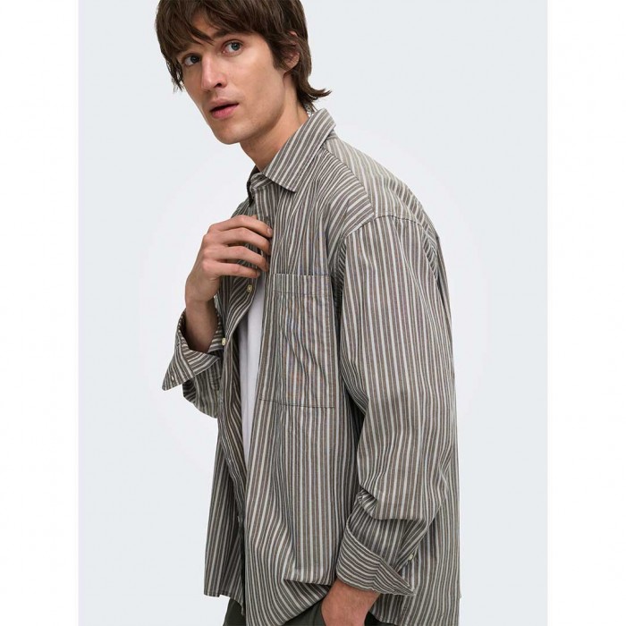 ONLY & SONS ONSTHOMPSON STRIPE LOOSE SHIRT BROWN