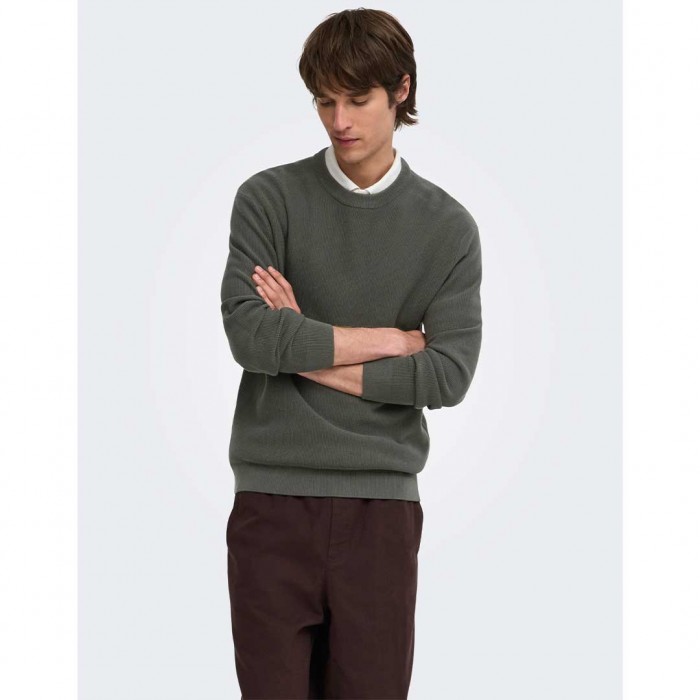 ONLY & SONS ONSTONY RLX 12 LS WAFFLE CREW KNIT NOOS DARL GRAY