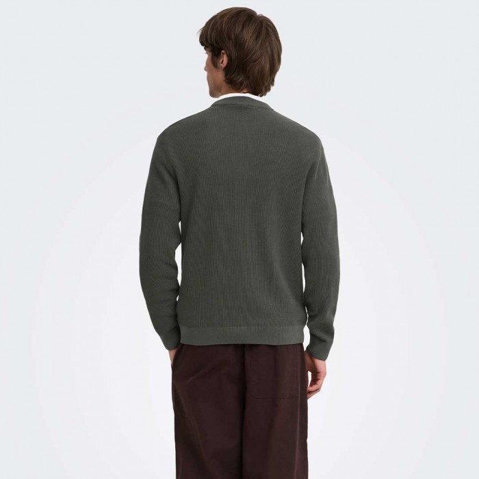 ONLY & SONS ONSTONY RLX 12 LS WAFFLE CREW KNIT NOOS DARL GRAY