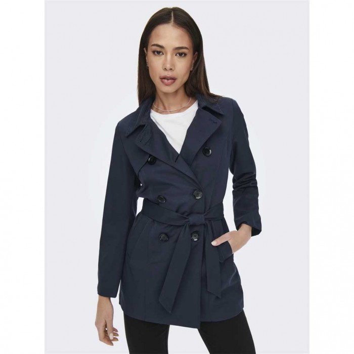ONLY SHORT SOLID COLOR TRENCHCOAT BLUE