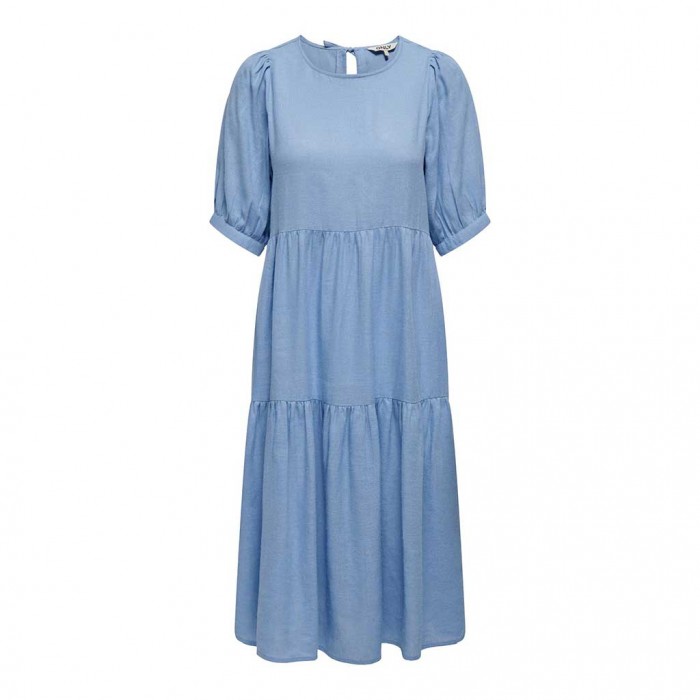 ONLY ONLTOKYO 2/4 LINEN BLEND MIDI DRESS PNT BLUE