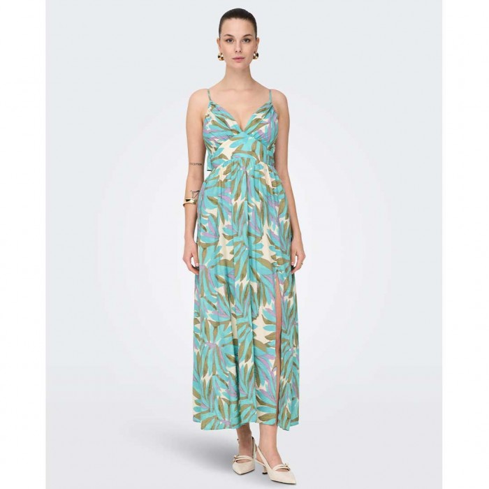 ONLY ONLAYO S/L BACK BOW LONG DRESS PTM GREEN