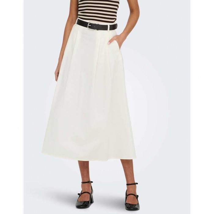 ONLY ONLZORA HW LONG BELT SKIRT PNT WHITE