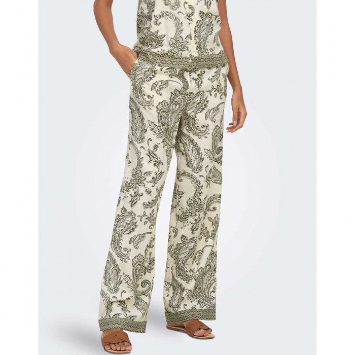 ONLY ONLLIANA LEYA PULL UP PAISLEY PANT WVN GREEN