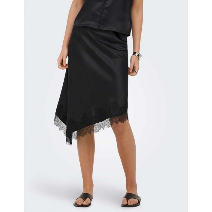 ONLY ONLFARAYA SATIN LACE SKIRT WVN BLACK