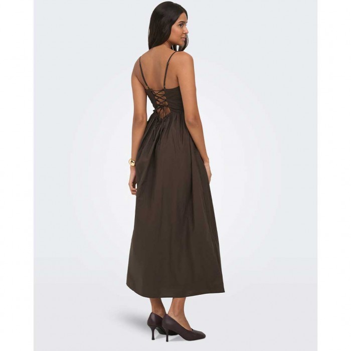 ONLY ONLLIKARA STRAP WAIST LONG DRESS WVN BROWN