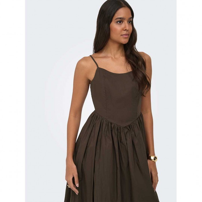 ONLY ONLLIKARA STRAP WAIST LONG DRESS WVN BROWN