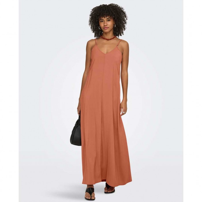 ONLY ONLMADELI OAKLYN STRAP LONG DRESS WVN ORANGE