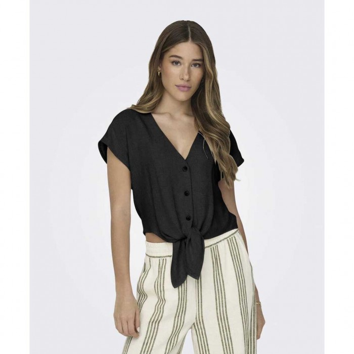 ONLY ONLSIESTA SS KNOT LIN BL SHIRT PNT NOOS BLACK