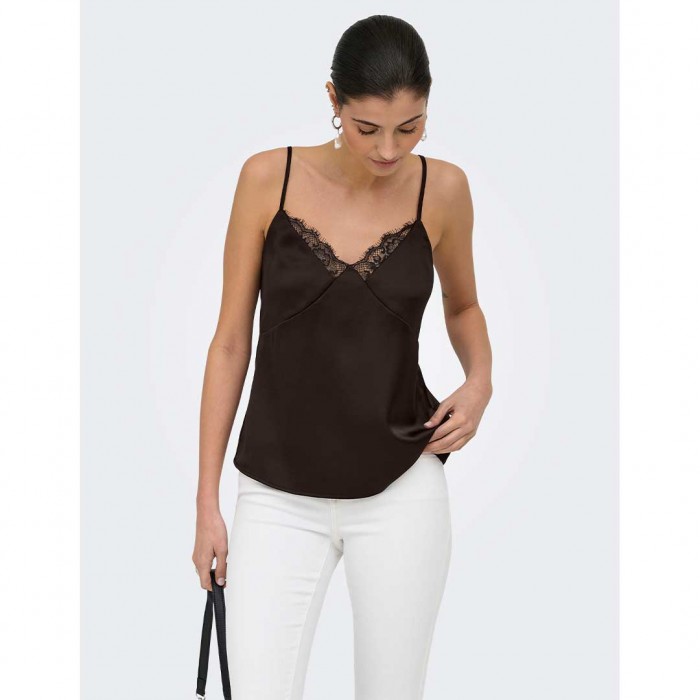 ONLY ONLFARAYA STRAP LACE SATIN TOP WVN BLACK