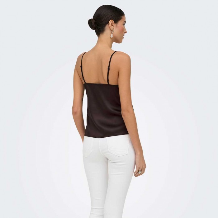 ONLY ONLFARAYA STRAP LACE SATIN TOP WVN BLACK