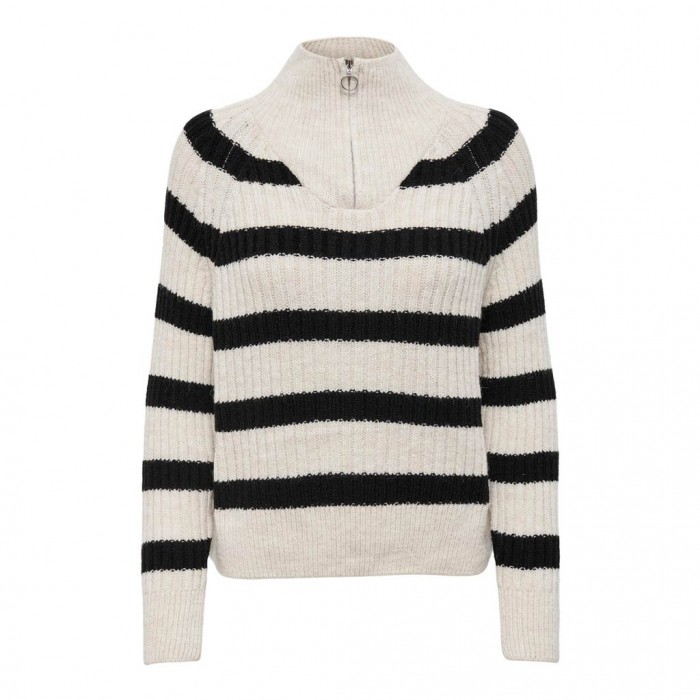 ONLY  ONLLEISE FREYA LS ZIP HIGH NECK PULLOVER BLACK / WHITE