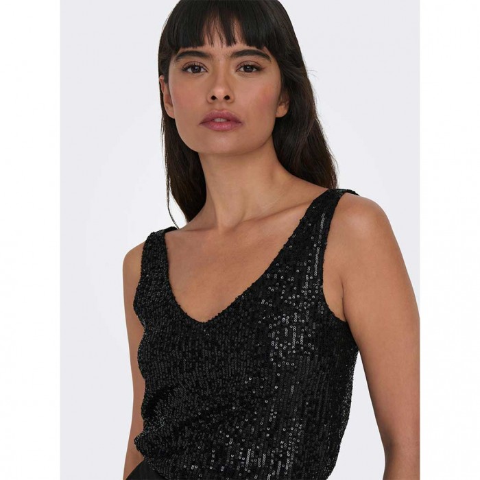 ONLY ONLANA S/L V-NECK SEQUINS TOP JRS BLACK