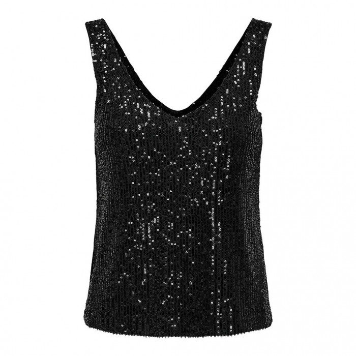 ONLY ONLANA S/L V-NECK SEQUINS TOP JRS BLACK